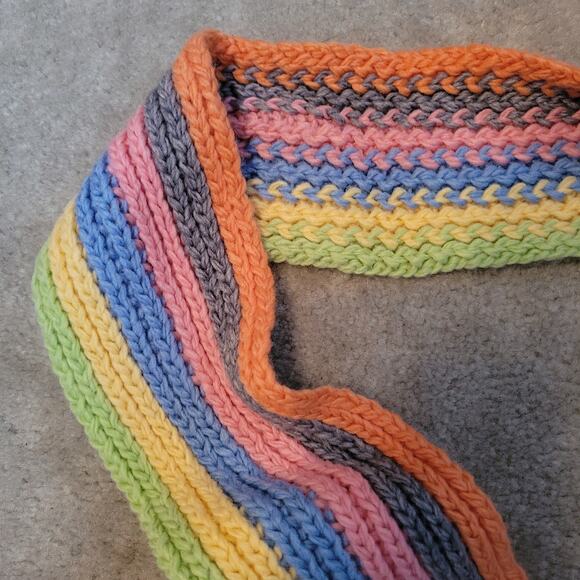 Talbots 30% Wool Knit Long Fringed Scarf Yellow Pink Orange Blue Green 88" x 4" - Picture 4 of 8